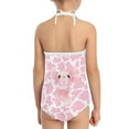 thumbnail image 3 of SEANATIVE Cow Print Lace Up Bathing Suit Size 1-2 T Casual Sleeveless Swimwear for Kids Girls Soft Axolotl Pink Tankini Swimsuit for Girls, 3 of 5