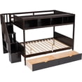 thumbnail image 3 of Solid Wood Twin Over Full Floor Bunk Beds with Two Drawers and Staircase, Bed with Shelfs, Storage Staircase and 2 Drawers, Reinforced Structure for Teens, 3 of 6