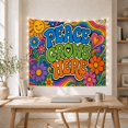 thumbnail image 5 of "PEACE GROWS HERE" Floral Sun Motif with Stars and Rainbows, Whimsical Psychedelic for Retro Art Fans, Floral Wall Decor, Birthday Gift, Tapestry Wall Hanging for Bedroom and Living Room, 5 of 7