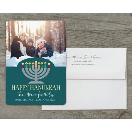 Hanukkah Votive - Deluxe 5x7 Personalized Holiday Hanukkah Card