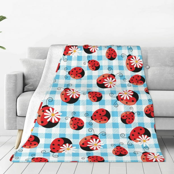 Fotbe Flowers and Lady Bugs Manta de Franela Acolchonada con Estampado, Súper Suave y Esponjosa, Extra Grande para Sofá, Cama, Uso Todo el Año-50"x40"