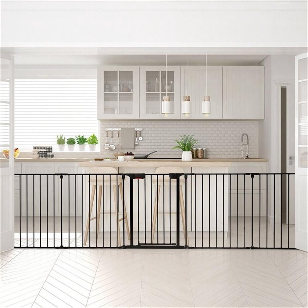 Maklaine Contemporary Steel Fireplace Safety Fence Hearth Gate in Black
