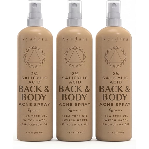 Acne Body Spray with 2% Salicylic Acid, Back & Body Acne, Cystic Back Acne Spray Chest, Butt and Body Acne for Hormonal, Bacne for Teens Adults, 3-Pack