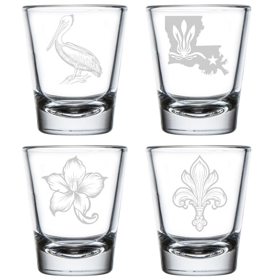Set of 4 Shot Glasses 1.75oz Shot Glass Gift Louisiana State Collection