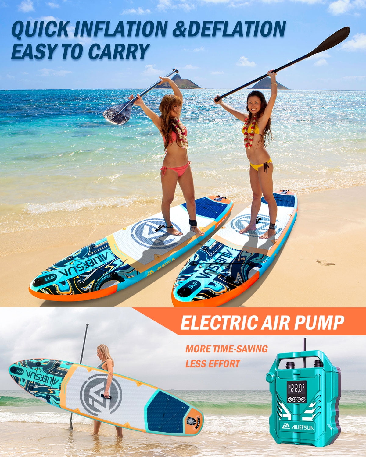 AILIFESUN with Electric Pump  10'6"*33" Stand Up Paddle Board Inflatable Stable Sup Board with Fishing Paddleboards Accessories for Adults Youth Wide Non-Slip Deck Surfboard