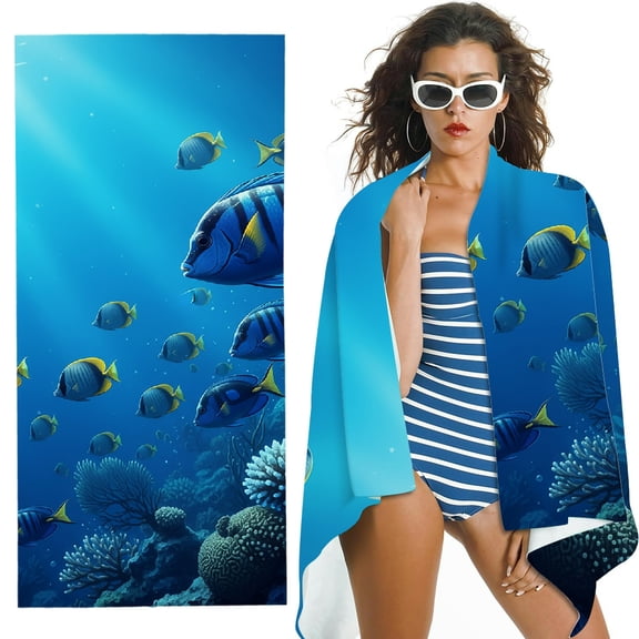RKSupls Blue Fishes Ocean Oversized Microfiber Beach Towel - Ultra-Soft Microfiber , for Bathroom, beach, Soft Super Absorbent- 30x60 in