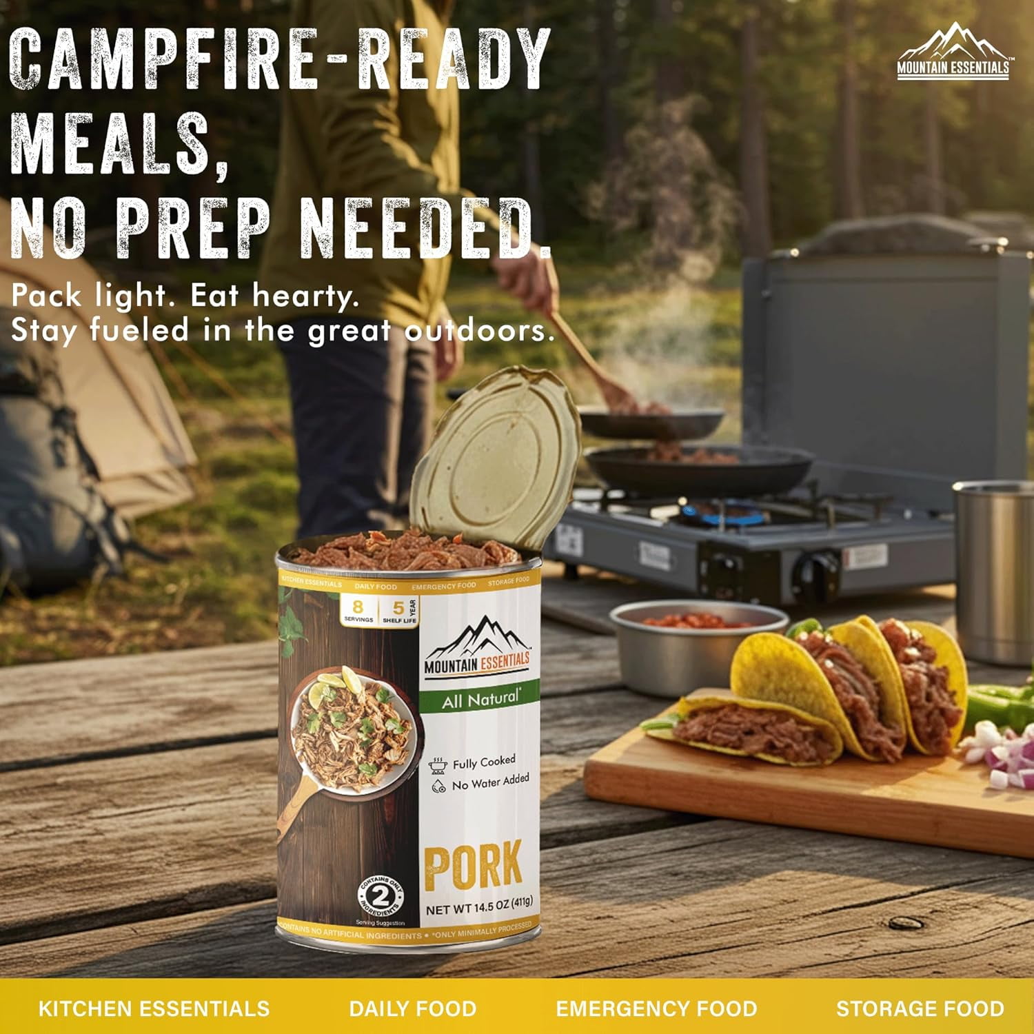 Mountain Essentials Canned Pork 14.5 oz (Pack of 6) – Fully Cooked Ready-to-Eat Pork Meat, Shelf Stable Protein, Gluten Free, No Carbs, Emergency Food Supply, Camping & Pantry Staple, Made in USA