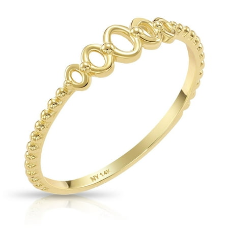 Tilo Jewelry 14K Yellow Gold Dainty Oval Link Style Beaded Band Ring | Size 7 | Minimalist Everyday Ring for Women & Unisex
