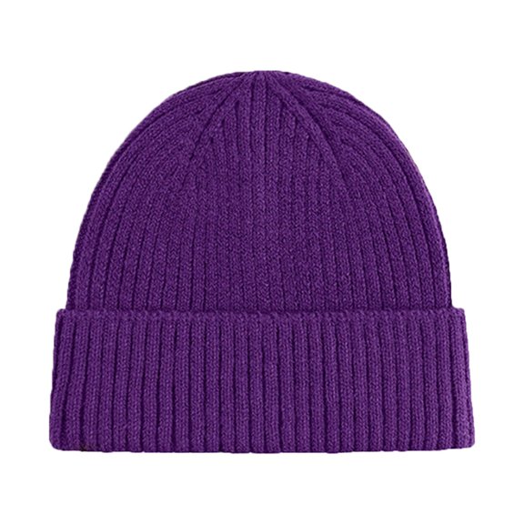 Women's Skullies & Beanies Knit Chunky Snow Cap Ribbed Crossed Chunky Cable Knit Beanie Hat Snow Ski Skull Cap Pom Knit Earflap Hats Snow Beanie Knit Cap Ski Hat Purple One Size