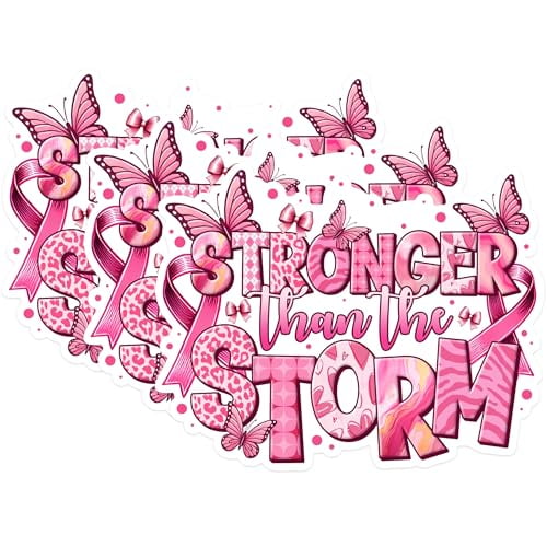 (3 Pack) Stronger Than The Storm Decals - Breast Cancer Awareness - Pink Ribbon Support Decals - 3 Inches On Longest Side - Easy Peel & Apply - Made in USA - 3MCS1306
