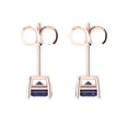 thumbnail image 3 of 14K Solid Gold Push Back Stud Earrings for Women | 1 cttw Emerald Cut Simulated Blue Sapphire | Rose Gold, 3 of 4