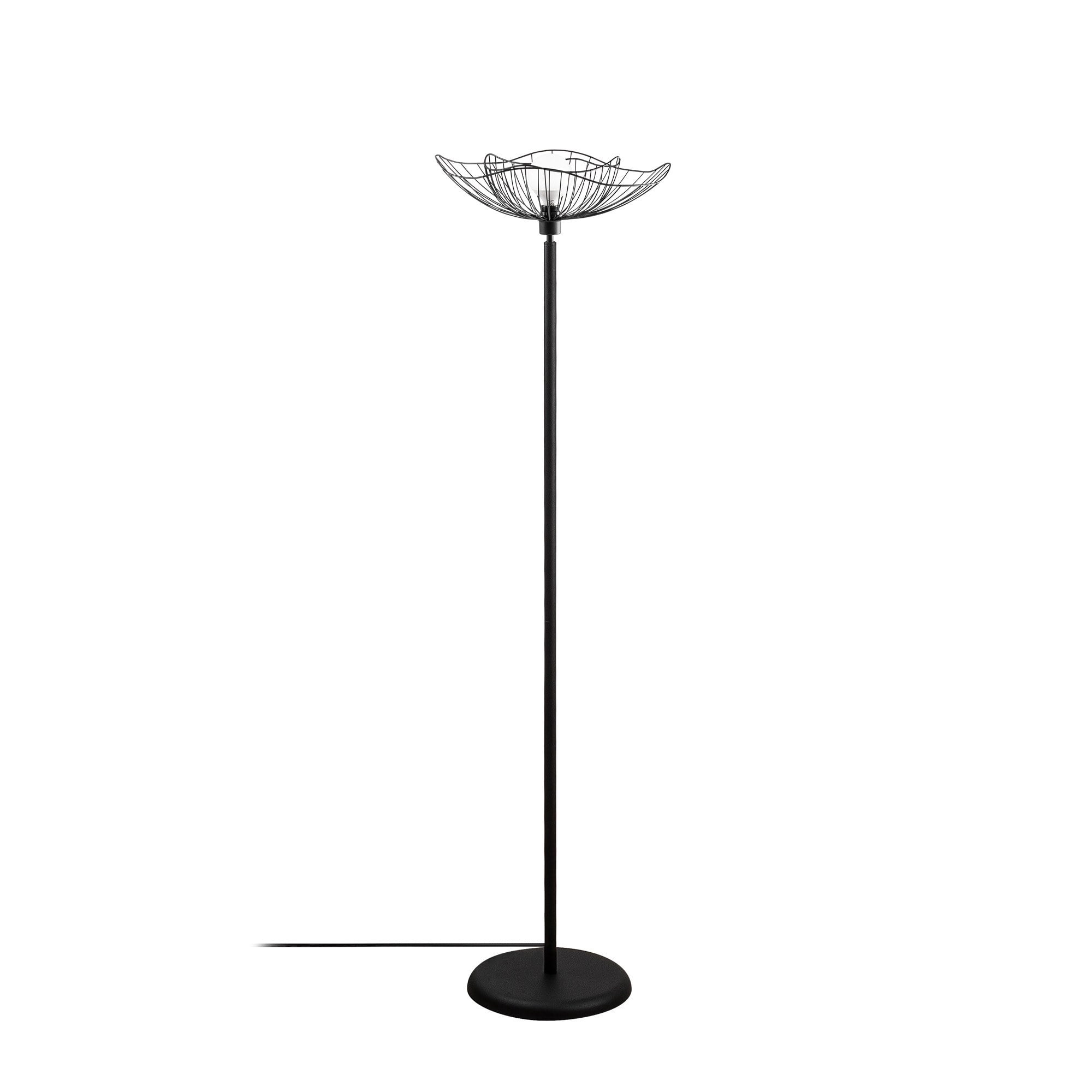 Stylish Floor Lamp with Metal Body, Black Finish, 59.1 in Height | 19.7 in Base Plate Diameter, 1.2 in Base Height | 11.8 in Cap, E27 Socket (Max 40W) | 11.5 ft Cable