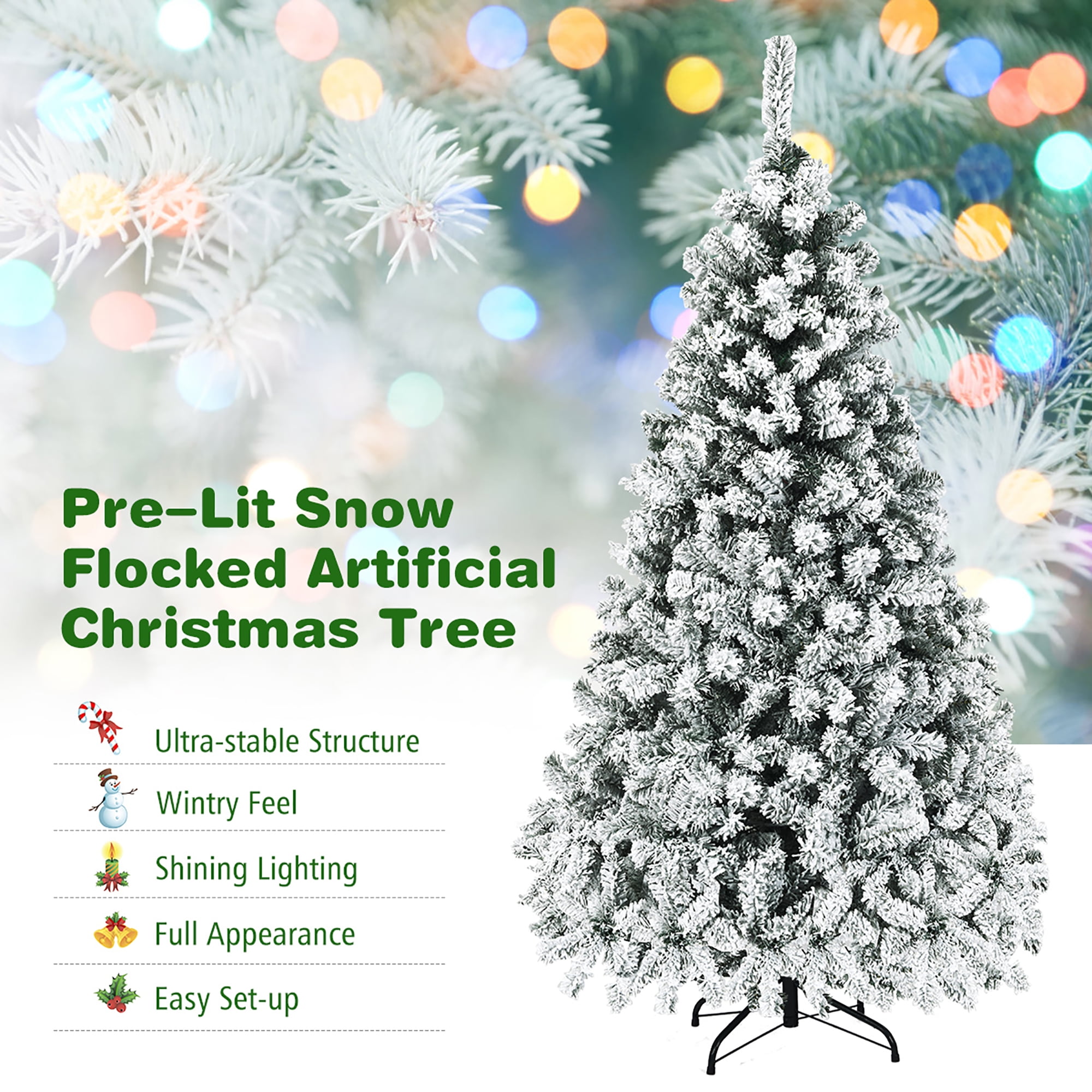 7.5 ft flocked pre lit christmas tree