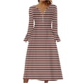 thumbnail image 1 of ameIAEA Women Long Bell Sleeve Dress Button Up V Neck A-Line Printed Long Dress with Pockets, 1 of 5