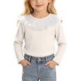 thumbnail image 3 of WDWYY Girls Ribbed Knit Long Sleeve Top Lace Ruffle Pullover Cotton Blend Crew Neck Cute Top Beige 5-6 Years, 3 of 10