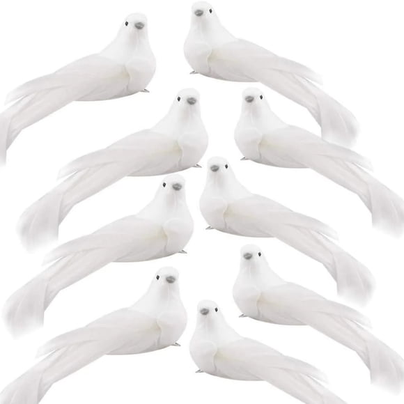 12PCS Simulated Feathered Bird Gardening Decoration Fake Bird White Dove Decoration