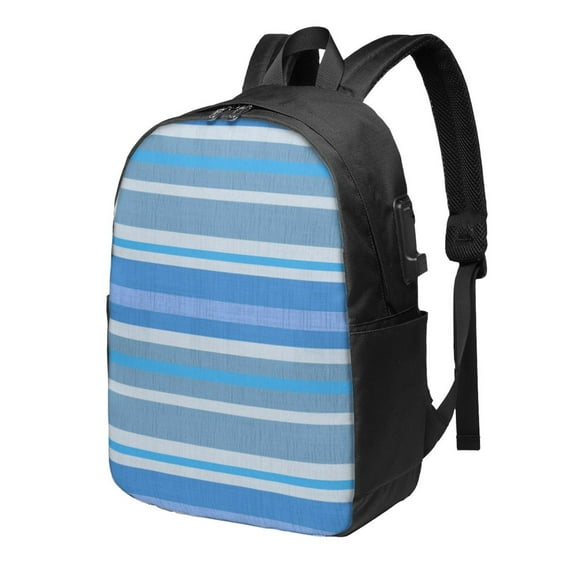 YFYANG 17" Laptop Backpack, Blue Woven Stripes Fashion Travel Work Backpack with USB and Headphone Cable Interface for Men and Women