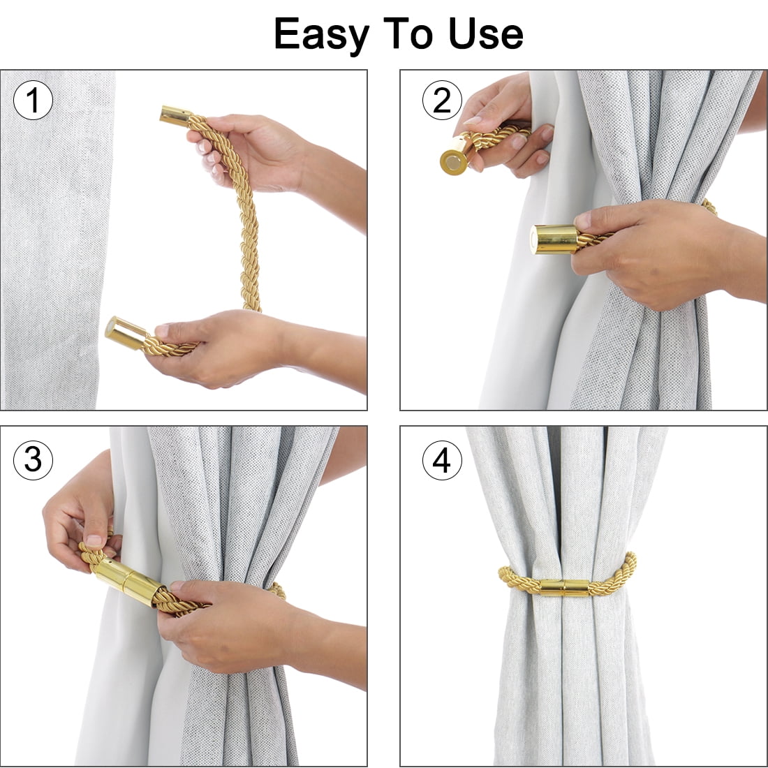 Unique Bargains 4 Pieces Curtain Tiebacks 24" Holdbacks Rope Holdback Gold Tone