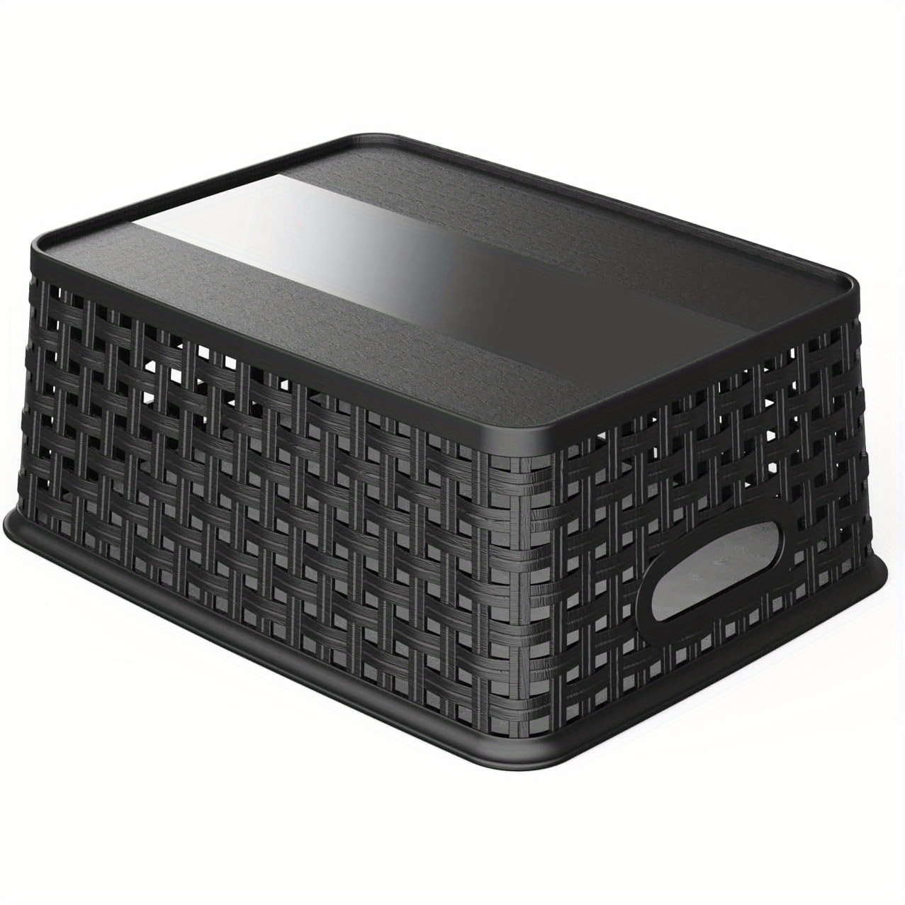 6pcs High-Quality Woven Plastic Storage Baskets – Black Weave Bins Organizer – Home, Office, Desktop, Wardrobe, Bathroom – Shelf Basket, 10.1" x 7.55" x 4.1"