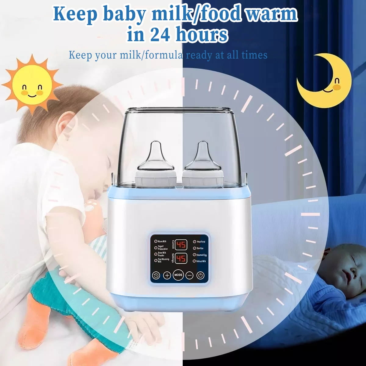 IFCOW Baby Bottle Warmer and Sterilizer, 8-in-1 Multifuntion Breast Milk Warmer and Sterilizer, LCD Display Accurate Temperature Adjustment & 24H Constant Mode, Fast Baby Food Heater for Twins, Blue