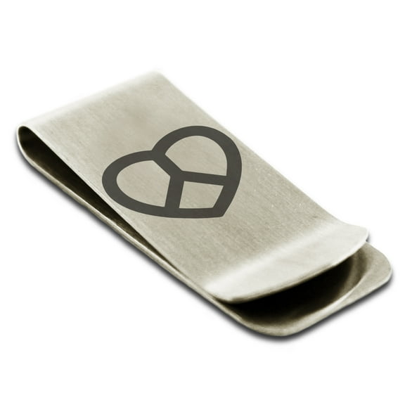 Stainless Steel Peace & Love Engraved Money Clip Credit Card Holder