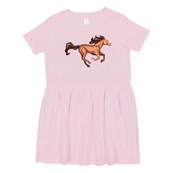 Inktastic Galloping Brown Horse-stylized Illustration Girls Toddler Dress