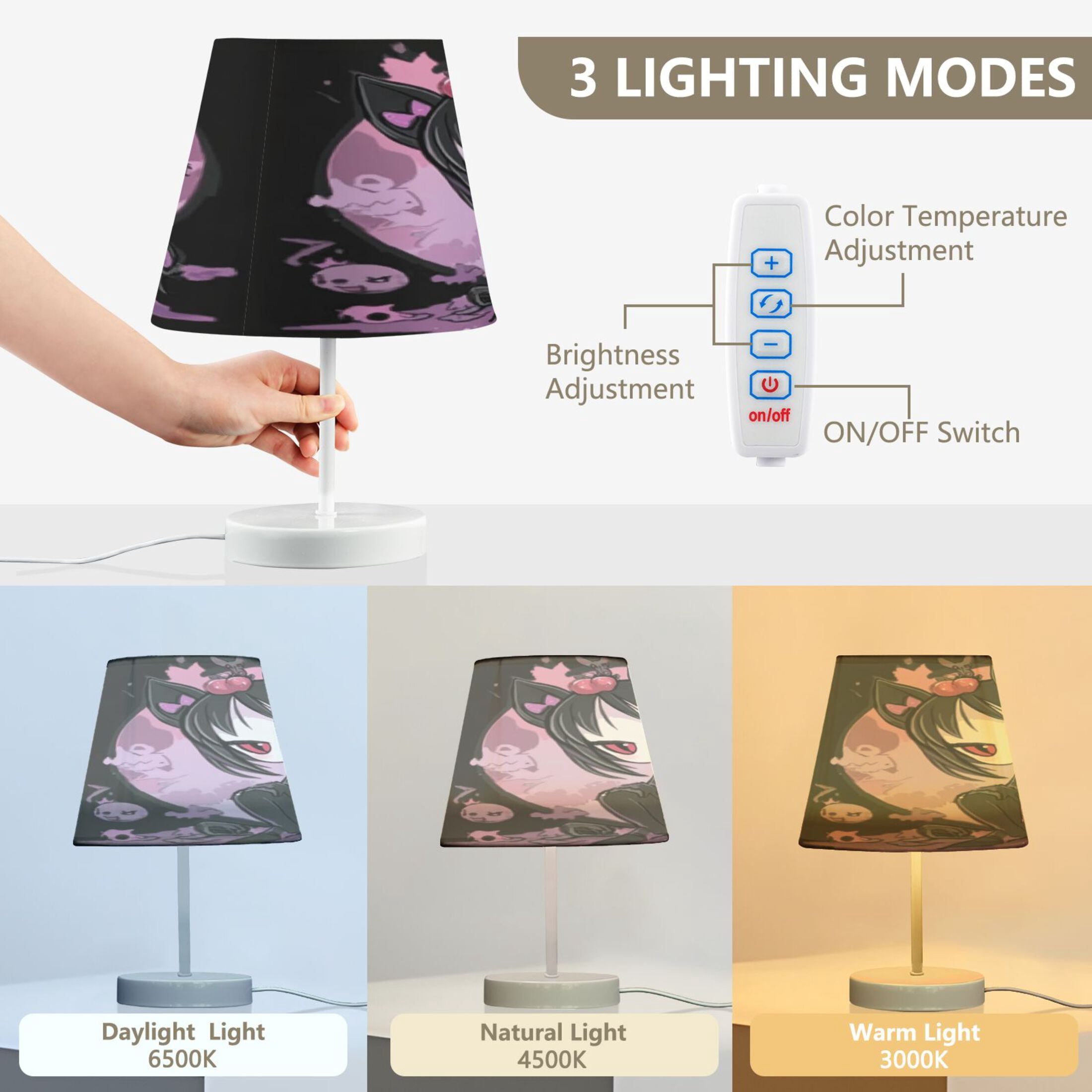 LED Desk Lamp Cute Vampire with Cat Ears Table Nightstand Lamps with 3 Color Temperatures for Home Bedroom Living Room Decor 8x12