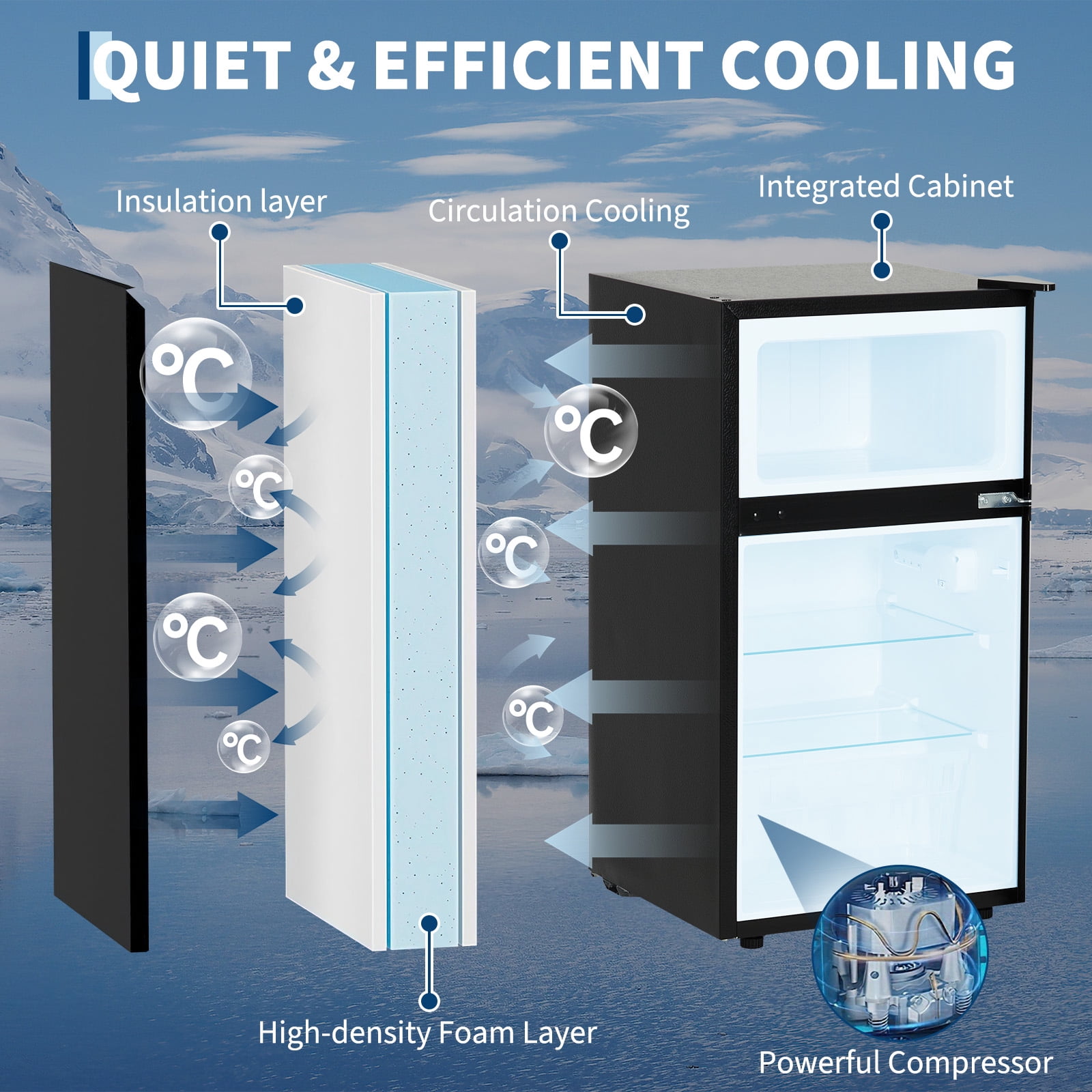 Double Door Mini Fridge with Freezer – 3.1 Cu.Ft Compact Refrigerator, Adjustable Thermostat, Energy Efficient, Ultra Quiet, Reversible Door, Perfect for Bedroom, Office, Dorm