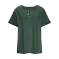 thumbnail image 3 of VERUGU Plus Size Tops for Women Summer Solid Short Sleeve Buttons Oversized Shirts Casual Crew Neck Tunic Loose Comfy Plain Base Tees Blouses Army Green 5XL, 3 of 6
