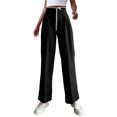 thumbnail image 1 of Gibobby pantalones para nieve mujer Pantalones de pierna ancha para mujer, cintura elástica alta en la parte trasera, pantalones de trabajo de negocios, pantalones de traje rectos (Negro, L), 1 of 5