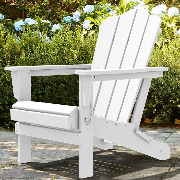 Outdoor Patio Folding HDPE Resin Adirondack Chair, White