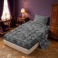 thumbnail image 2 of Homewish Boho Sun Moon Twin Sheets, Victorian Damask Aztec Bedding, Gray Black, 3pcs, 1 Flat Sheet, 1 Fitted Sheet and 1 Pillowcase, 2 of 6
