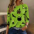 thumbnail image 4 of Womens Halloween Shirts Funny 3/4 Sleeve Pullover Spooky Halloween Printed Tops Horror Crew Neck T Shirts Holiday Three Quarter Length Blouses, 3XL, 4 of 7