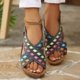thumbnail image 5 of Oofos Sandals for Women Women's Versatile Buckle Wedge Heel Colorful Patchwork Shoes Comfortable Summer Sandals Blue 36, 5 of 9