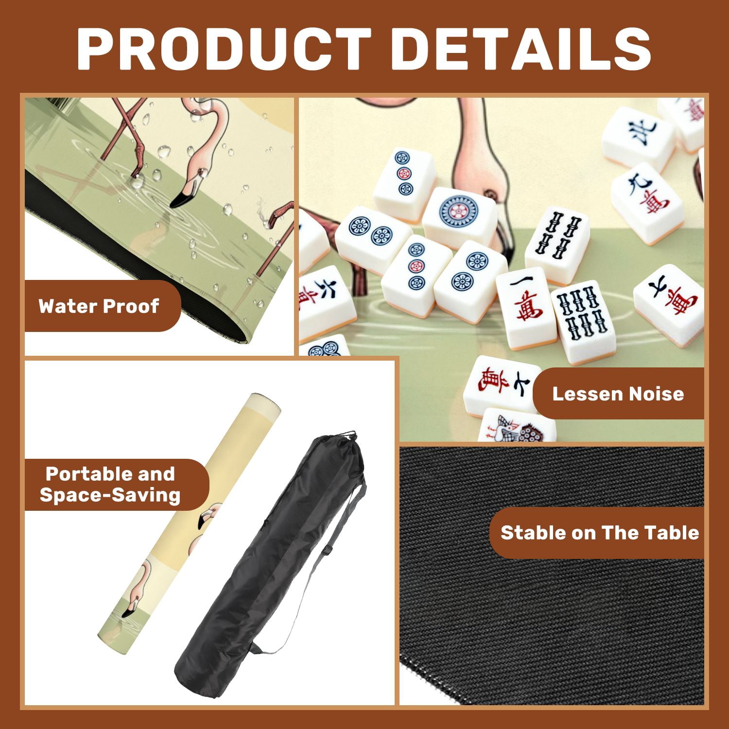 Mahjong Mat 31.5" x 31.5" Elegant Tropical Botanical Soft Pastel Sun Non-Slip Noise Reduction American Mahjong Tiles Table Cover for Dominoes Poker Card Board Games Gift