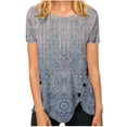 thumbnail image 2 of Gray Women's Short Sleeve T-shirt, Women'S Summer Round Neck Retro Flower Print Irregular Hem Loose Casual Top S, 2 of 5