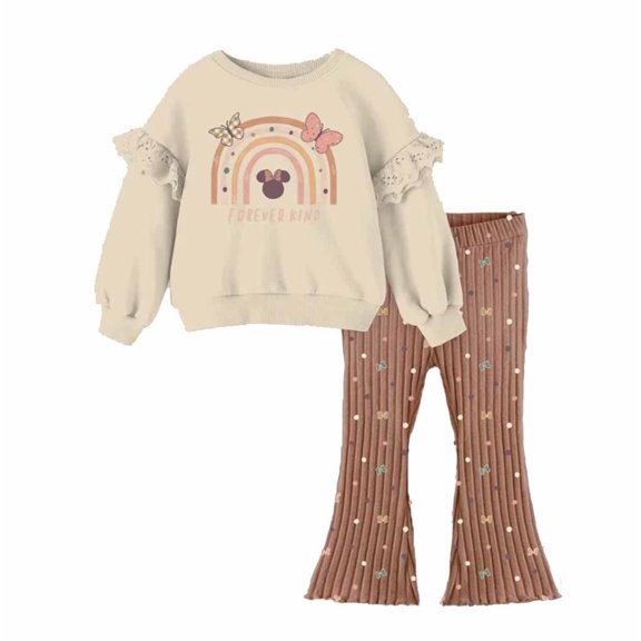 Disney Toddler Girls' 2-Piece Mickey Mouse & Friends Fleece Sweatshirt Top and Flare Ribbed Legging Bottom Set - (Brown, 5T)
