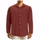 thumbnail image 1 of Blusa y camisa de manga larga con cuello vuelto para hombre, estilo casual, de color liso, con botones y bolsillos, de poliéster y algodón., 1 of 5