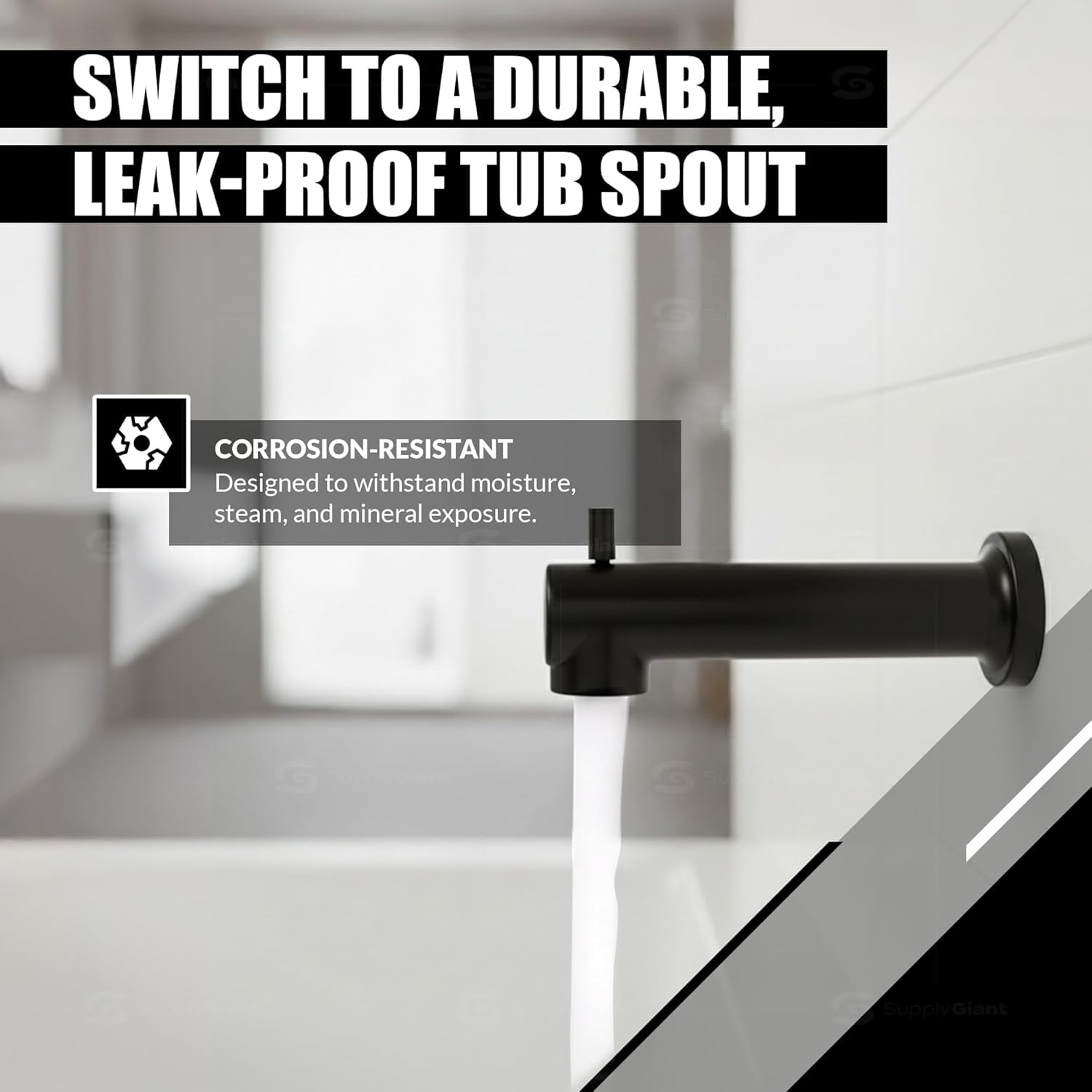 SUPPLYGIANT™ Tub Spout with Diverter 8" Round Bathtub Faucet with Decorative Matte Black Finish