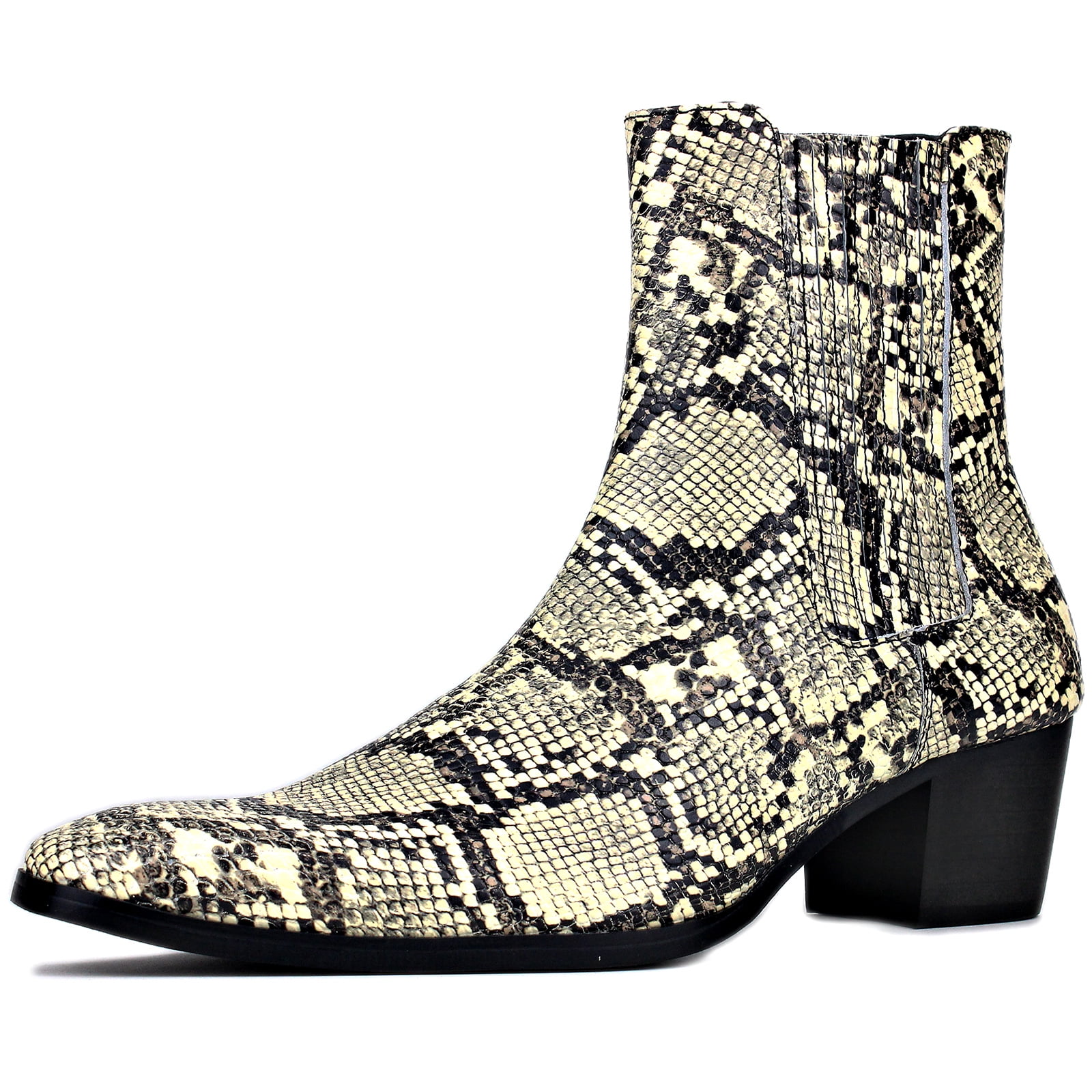 OSSTONE Dress Boots Chelsea Snake Prints Boots for Men slip-on Leather ...