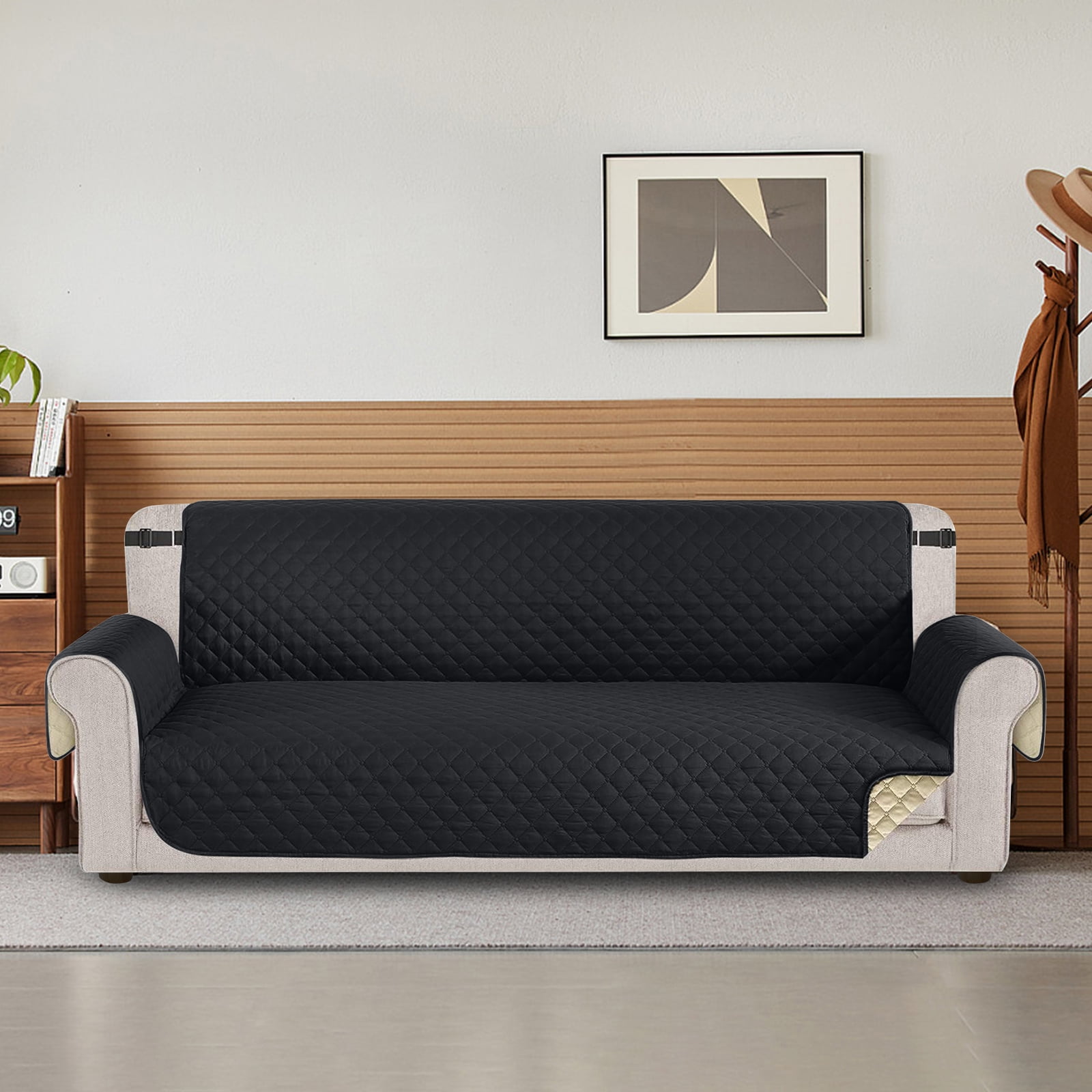 Sanmadrola 100% Waterproof Sofa Cover Non Slip Couch Cover Machine Washable Slipcover Leakproof Furniture Protector for Dogs Kids Pets, Black, Oversized Sofa