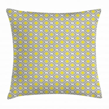 Ikat Throw Pillow Cushion Cover, Surreal Geometric Pattern with Squares with Vintage Color Palette Illustration, Decorative Square Accent Pillow Case, 24 X 24 Inches, Grey Yellow White, by Ambesonne