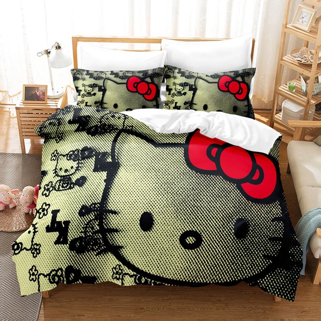 Ensemble de Literie Mignon Dessin Animé Hello Kitty Amour Taie d'Oreiller Anime Literie Imprimée 3D Housse de Couette Bébé Enfants RJ