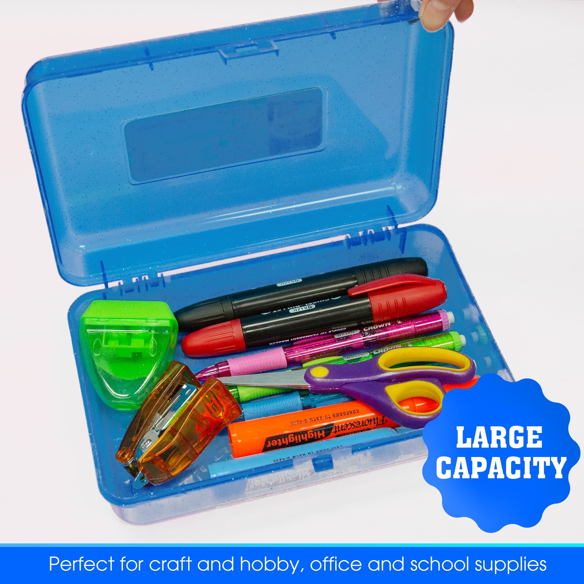 BAZIC Plastic Pencil Case Utility Storage Box, Glitter Bright Color, 24-Pack