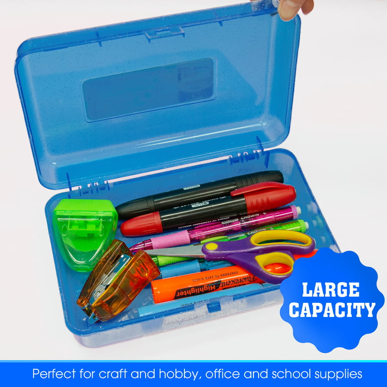 Bazic Plastic Pencil Case 8 inch Storage Box, Assorted Color, Translucent Organizer, 24-Pack