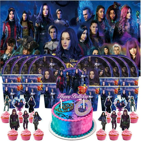 Descendants Birthday Cups Party Supplies Decor Backdrop Paper Plates Fans Decorations Banner