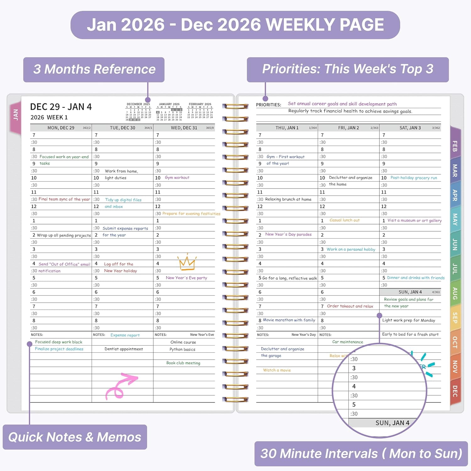 2026 Appointment Book, 30 Minutes-Hourly, Weekly ＆ Monthly Calendar Planner 2026, Jan 2026 - Dec 2026, 6.2'' x 8.4'', 2026 Daily Planner with Tabs ＆Pocket, Flexible Cover, Great for Office, Home, Sch