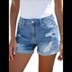 thumbnail image 3 of Shorts Vaqueros Desgastados de Tiro Medio-Alto para Mujer, con Bolsillos y Dobladillo Doblado, Informales, de Verano Azul L, 3 of 7