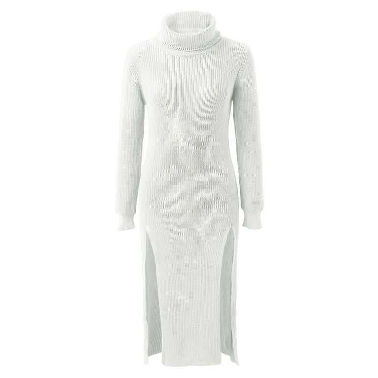 Mifelio Long Sweater Dress Women's Long Sleeved High Neck Mifelio Long Sweater Dress Women's Long Sleeved High Neck