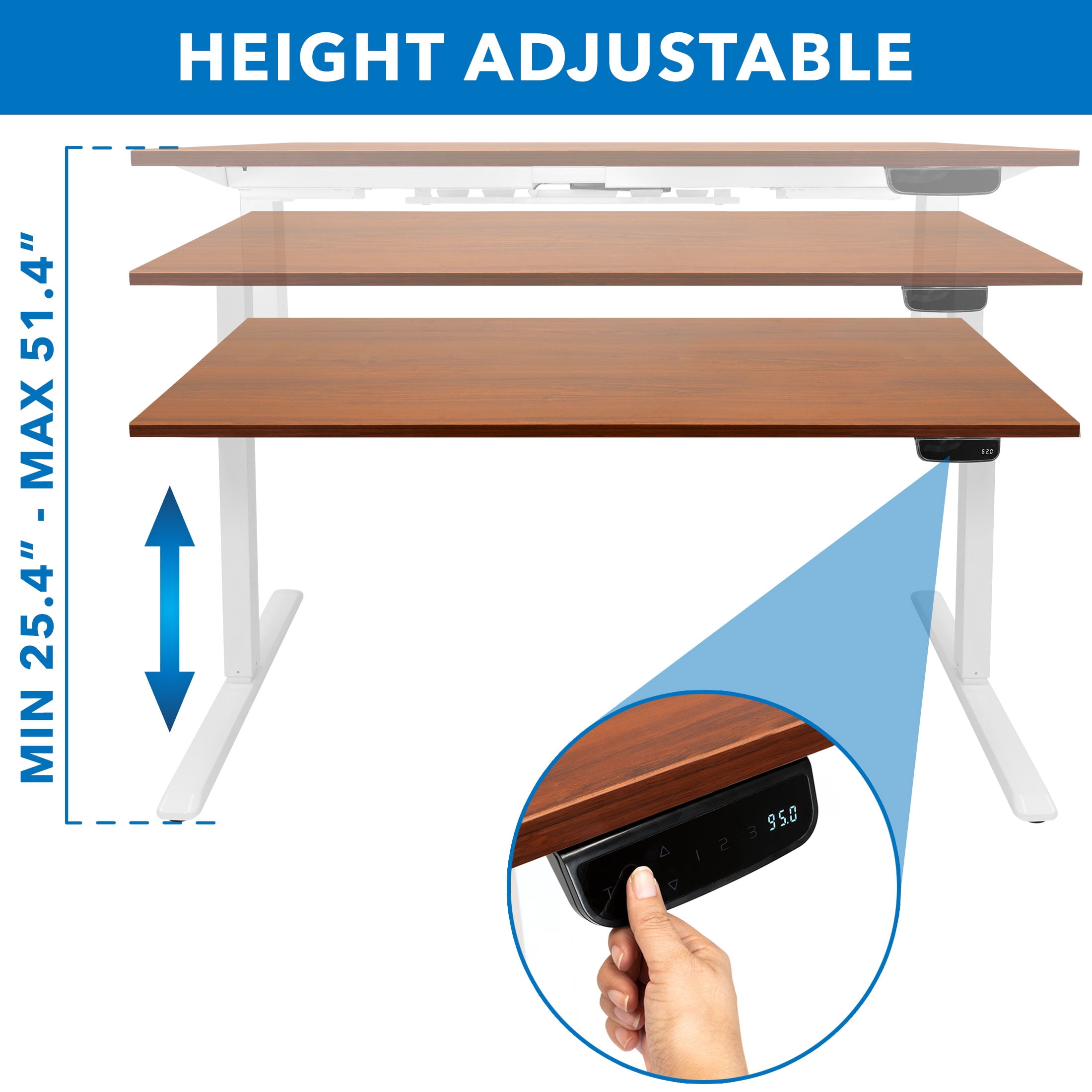 Mount-It! Electric Sit-Stand Desk with Extra-Wide Brown Tabletop and Dual Motor, White Frame
